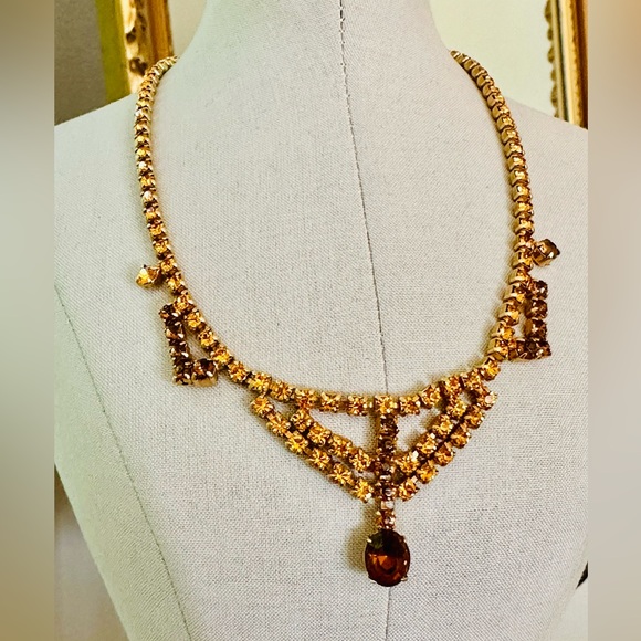 Vintage signed WEISS Topaz Rhinestone Choker Necklace - Picture 1 of 16